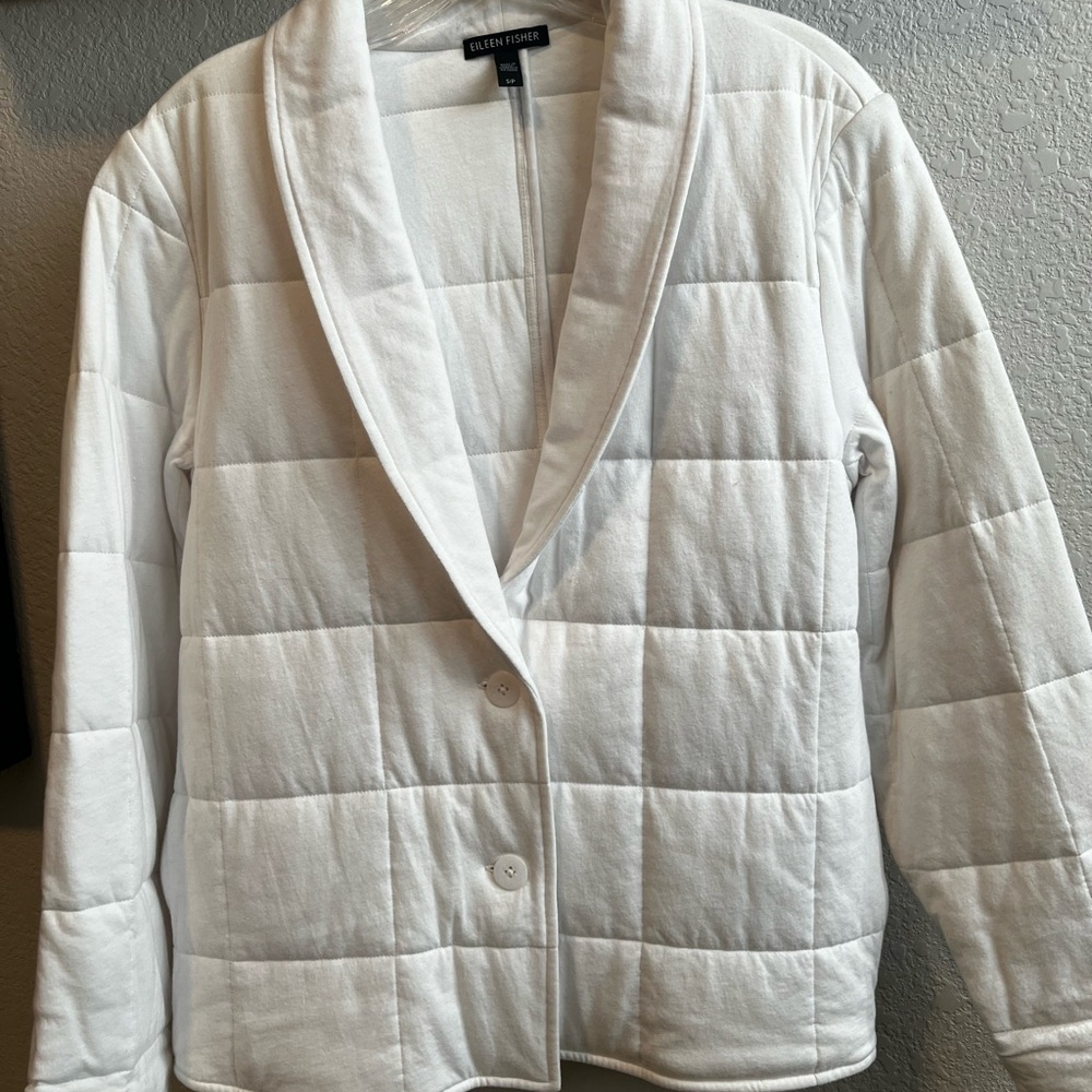 Eileen Fisher White Quilted Blazer Jacket